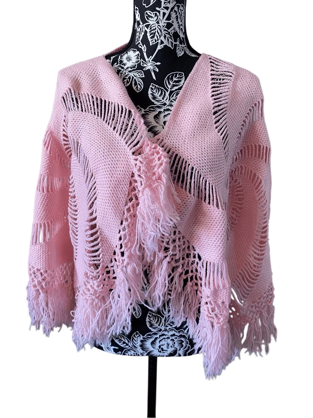 Handmade Knit Lace Sweater Wrap Fringe Scarf Shawl Winter Poncho Spring