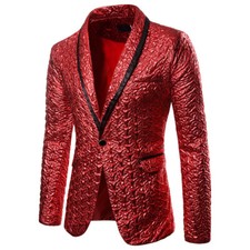 Herren Texturiert Anzug Blazer Schal Revers Jacke Mantel Top Stage Showman Mode
