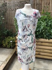 Per Una Floral Shift Dress Size 18 Cream Off White Pink Peach Floral Ruched Side