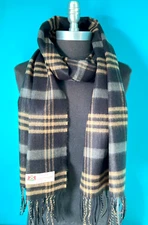 Men's WINTER 100%CASHMERE SCARF Plaid Black/Gray/Camel Made in England Soft Wool