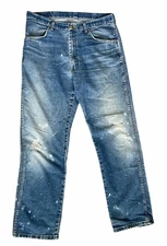 Wrangler Destressed Jeans Men Size 34 x 32 Boot Cut High Rise Blue Denim Pants