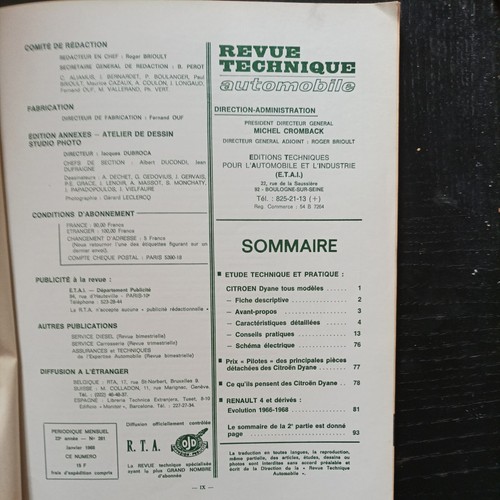 revue technique Citroen DYANE 425 cm3 berline luxe confort commerciale ts modele - Picture 2 of 11