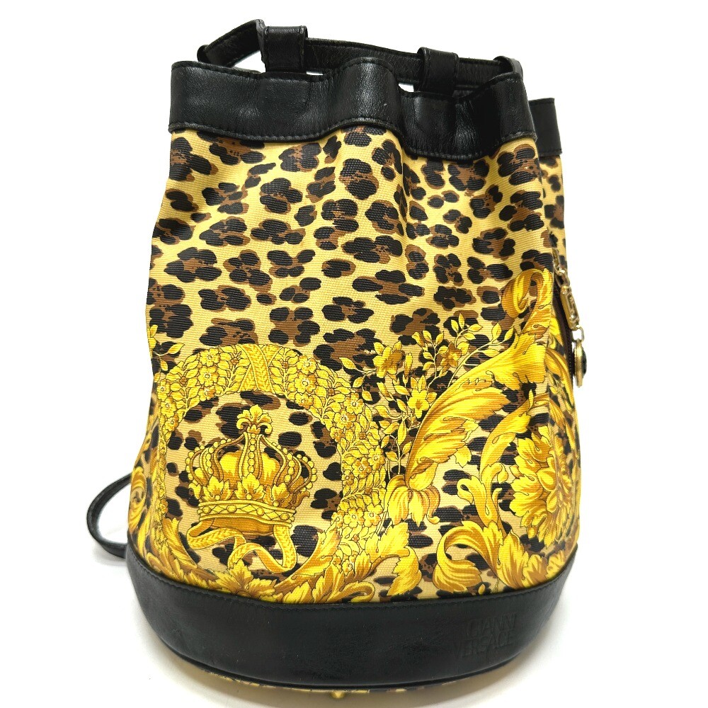 VERSACE vintage leopard print drawstring shoulder bag