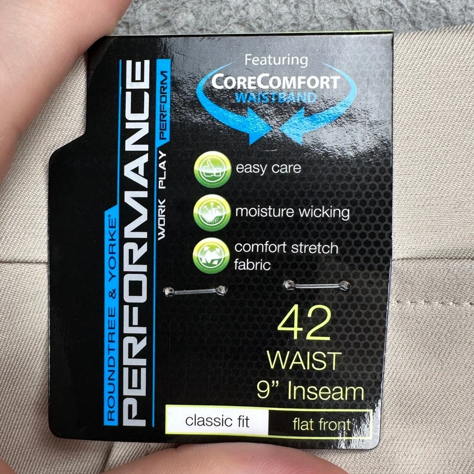 Pantalones Cortos Chinos Roundtree Yorke Para Hombres Rendimiento 42X9 Beige Calce Clásico Elastizados NUEVO Foto 2 de 4