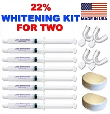 22% Sensitive TEETH WHITENING BLEACH KIT for TWO 8 WHITE GEL + 4 TRAYS + 2 CASES