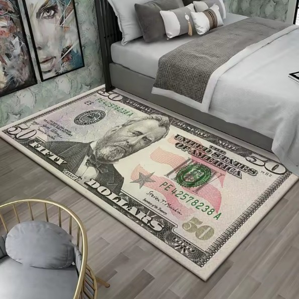 Großer Teppich Dollardruck Bunt Rutschfest Fleckenbeständig Schlafzimmer