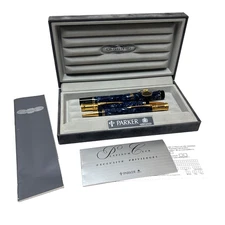 Parker Duofold International Platinum Club Blue Marble Pen Set - Uninked 18k B