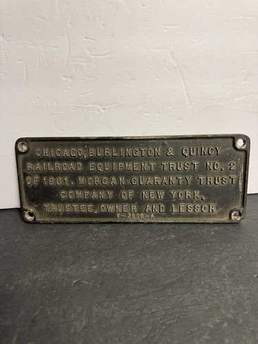 Chicago Burlington + Quincy Railroad Plaque No. 2 Of 1961 MORGAN comp. NEW YORK