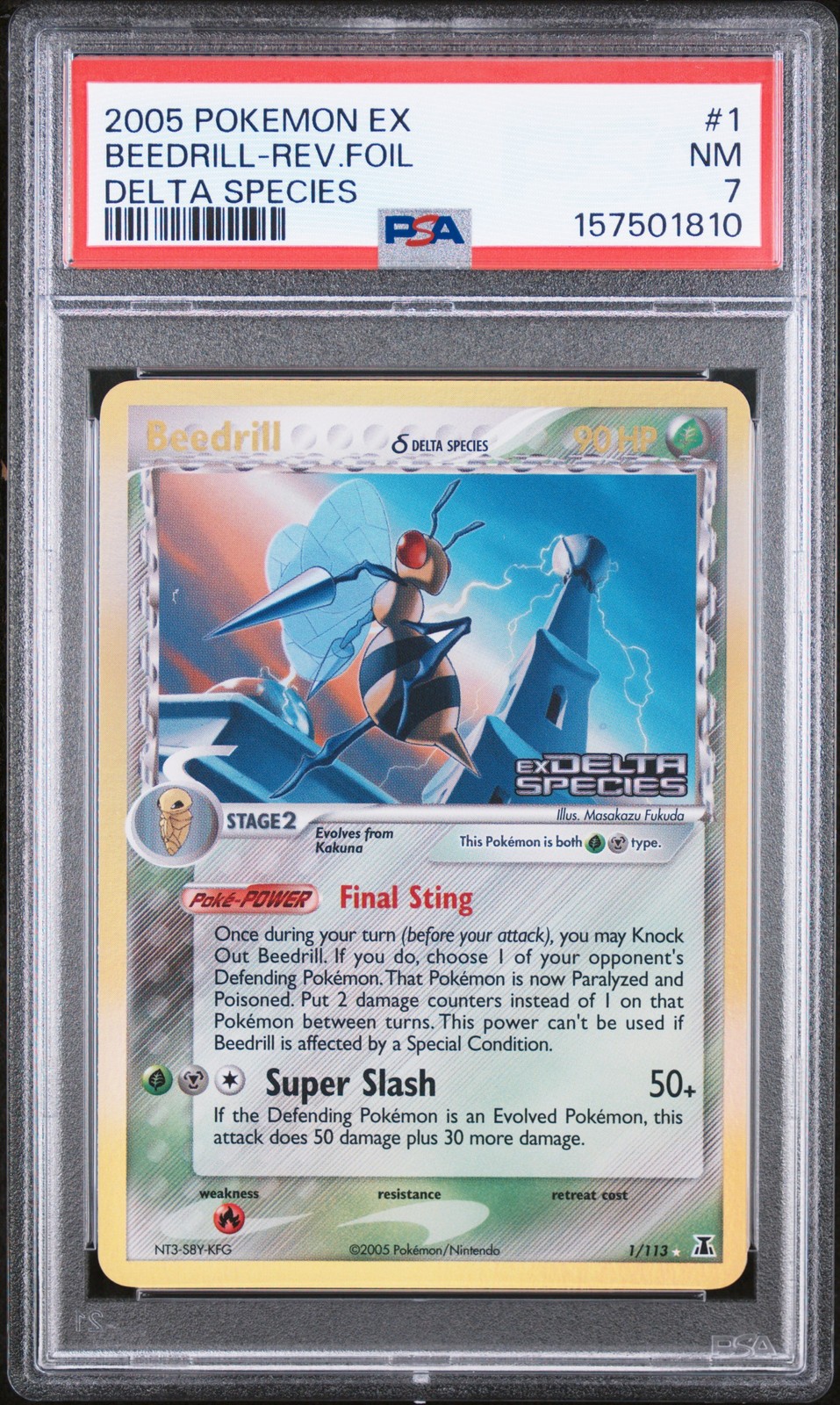 2005 POKEMON EX DELTA SPECIES #1 BEEDRILL-REVERSE FOIL PSA 7