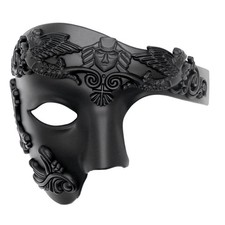 Qavctw Masquerade Mask for Men Roman Greek Half Face Standard, Retro-black
