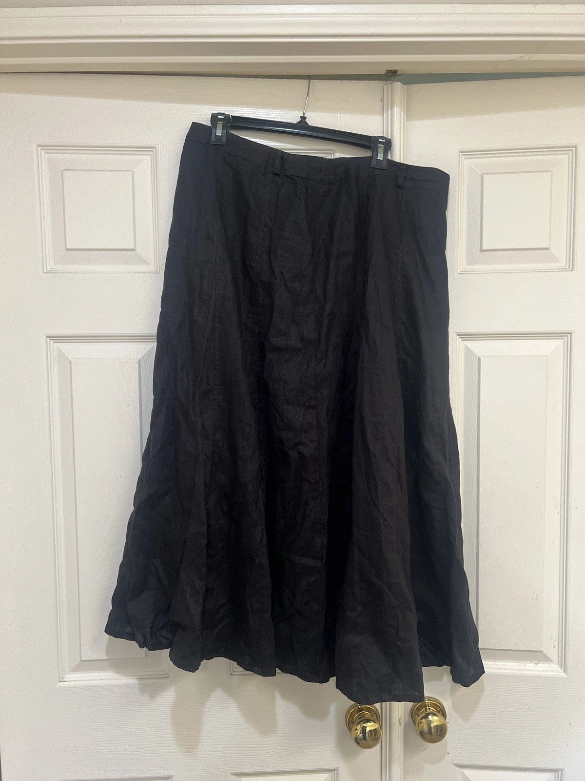 Black Linen A-Line Flare Skirt Sz 14 Career Flowy Minimalist Costal Lagenlook