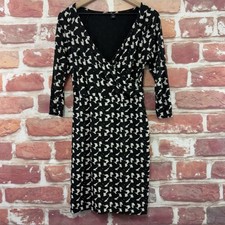 Ann Taylor Dress Womens Small Petite Black White Abstract Surplice Wrap Zip Up