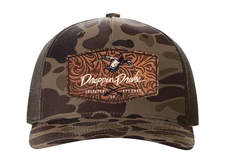 Droppin Drake Mallard Duck and Gun X Leather Patch Trucker Hat – Snapback Mesh