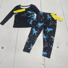 Shein Dinosaur Pajama Set Boys 4Y Black Blue T Rex Long Sleeve Top Pants