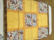 Baby Quilt Safari Cheetah Print Lion, Tiger Elephant Front, Block Square Back