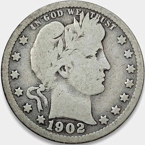 1902-P Barber Quarter 25c G+ VG Condition * Original Surfaces * 1902P