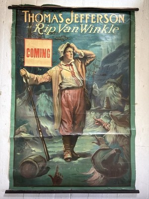 c. 1914 Thomas Jefferson as Rip Van Winkle Silent Film teaser Poster or Theater