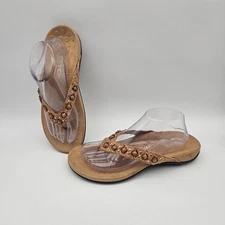 Vionic Floriana Tan Cork Embellished Flip Flop Sandals Womens Sz 10 NEW Read