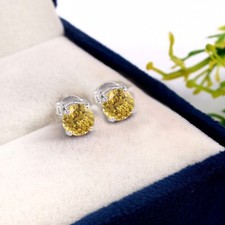 Giallo Zaffiro Rotondo 6x6 MM, Argento Massiccio Orecchini, Settembre Gemma
