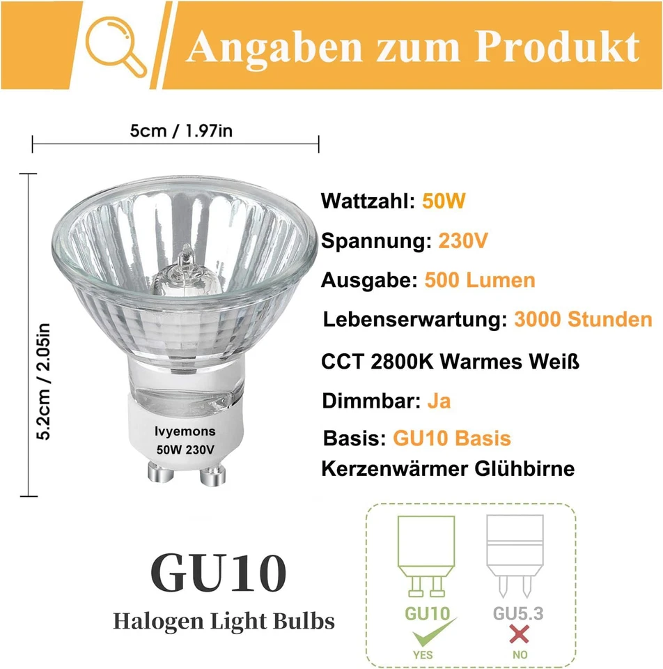 GU10+C 120V 50W Bulb - High Output 500LM GU10 Dimmable Bulb, MR16 Clear  - Image 2 of 4