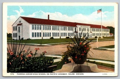 Salem Oregon Parrish Junior High School on Pacific Highway Vintage Postcard OR