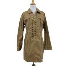 Michael Kors Dress Womens 10 Organic Cotton Stretch Chain Lace Up Side Zip Mini