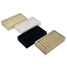 9 Slot Bangle Bracelet Display Tray 7.5" Black White Beige Burlap Jewelry Case