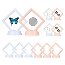 12Pcs 2.8x2.8" 3D Floating Frame Display Stand, PE Film with Base, White Pink