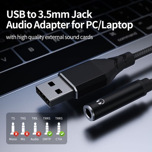 USB to 3.5mm Jack Audio Adapter, External Stereo Sound Card Built-in Chip USB... - Picture 2 of 7