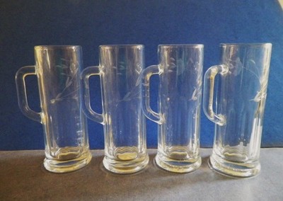 Princess House Heritage Etched Crystal Glass Mini Beer Mugs Shot Espresso Set 4