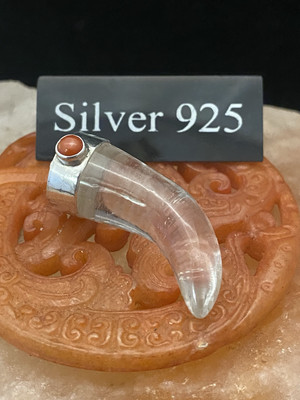 Silber Quarz und Koralle Horn des Lebens Anhänger und Silber Halskette