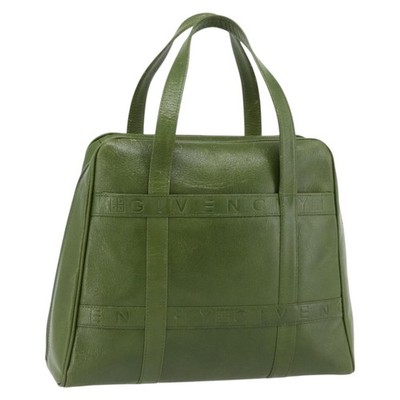 GIVENCHY Hand Bag Leather Khaki Gold Auth BA12916