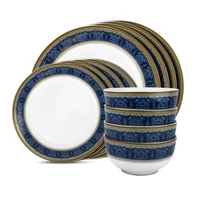 Gusto Buono Lavish Porcelain Dinnerware Set for 12, Italian Dinner Plates and