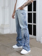 Men’s Embroidered Baggy Jeans Straight Leg Casual Denim Pants Streetwear