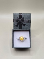 Handmade Wire Wrapped, Yellow Glass Bead Silver Ring