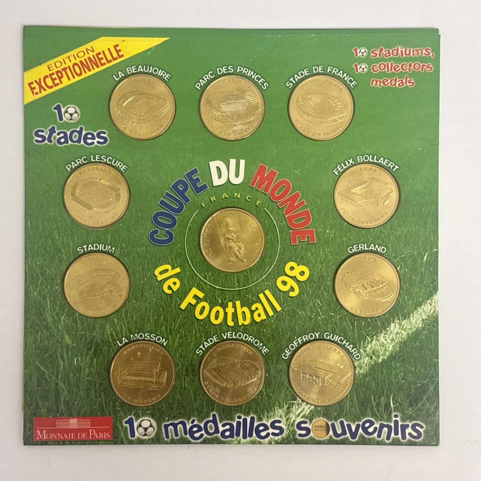 Coffret Monnaie De Paris 10 Médailles Souvenir Coupe Du Monde De Football 1998