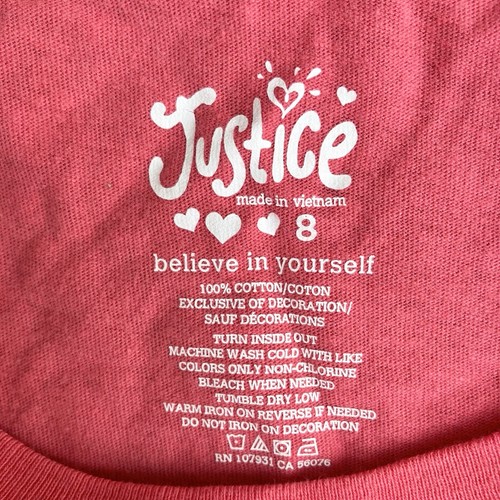 Justice Girl's Graphic Print T-Shirt Size 8 Tiger I Love Cats Coral So Cute! - Picture 4 of 4
