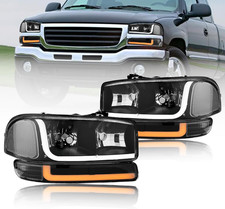 LED DRL Headlights Assembly Compatible with 1999-2007 GMC Sierra/2000-2006 Yukon