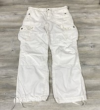 Vintage Polo Ralph Lauren Women 14 White Baggy Cargo Pants Military 90s Y2K
