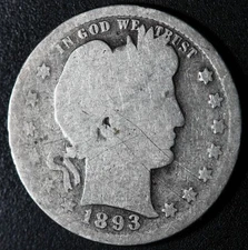 1893-S  LIBERTY HEAD BARBER QUARTER - BETTER DATE!