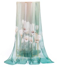 100%  Silk large Scarf Women neckerchief Shawl Wrap floral blue coffee MY194-12