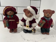 Lot Of 3 Vintage Russ Christmas Holiday Figurine Teddy Bears Posable Santa Gifts