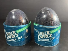 2 Pr Sheer Energy Leggs Egg NIB Control Top PantyHose Navy Size B Nylons Vtg USA