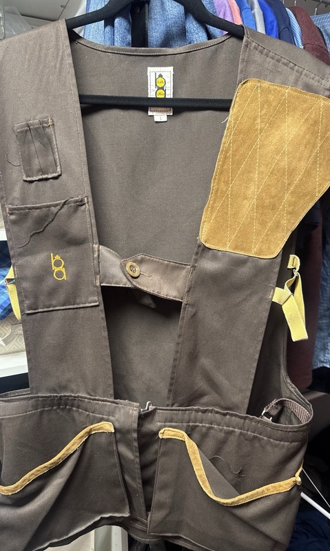 Vintage Bob Allen Shooting Vest Brown Large Trap Skeet Sporting Leather Pad USA
