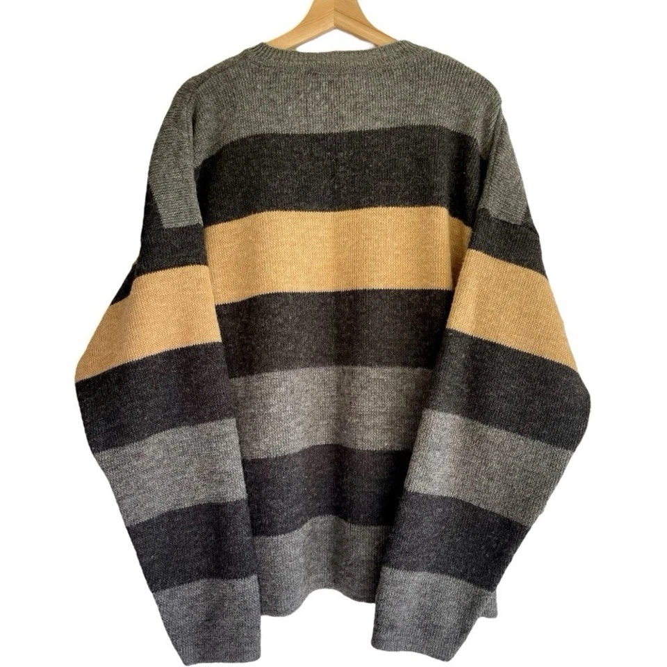 Suéter Perry Ellis Mezcla de Lana Gris Tostado Rayas Slouchy Acogedor Abuelo XL Foto 3 de 4