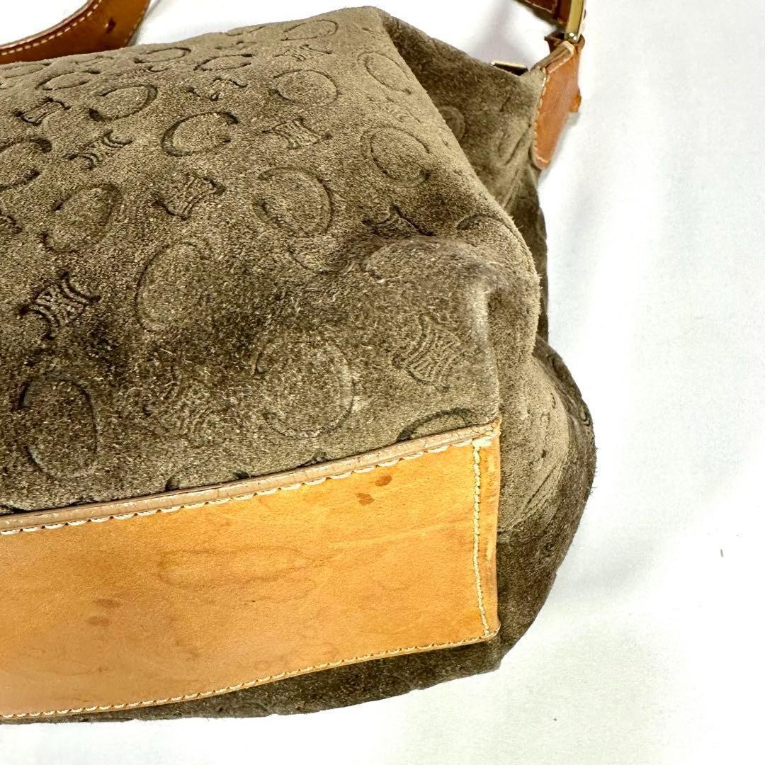 Celine Macadam One Shoulder Bag Khaki Suede Leather Vintage