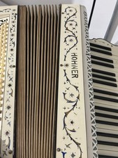 Hohner Accordion White Blue Gold Case Music Books Stand Read Description