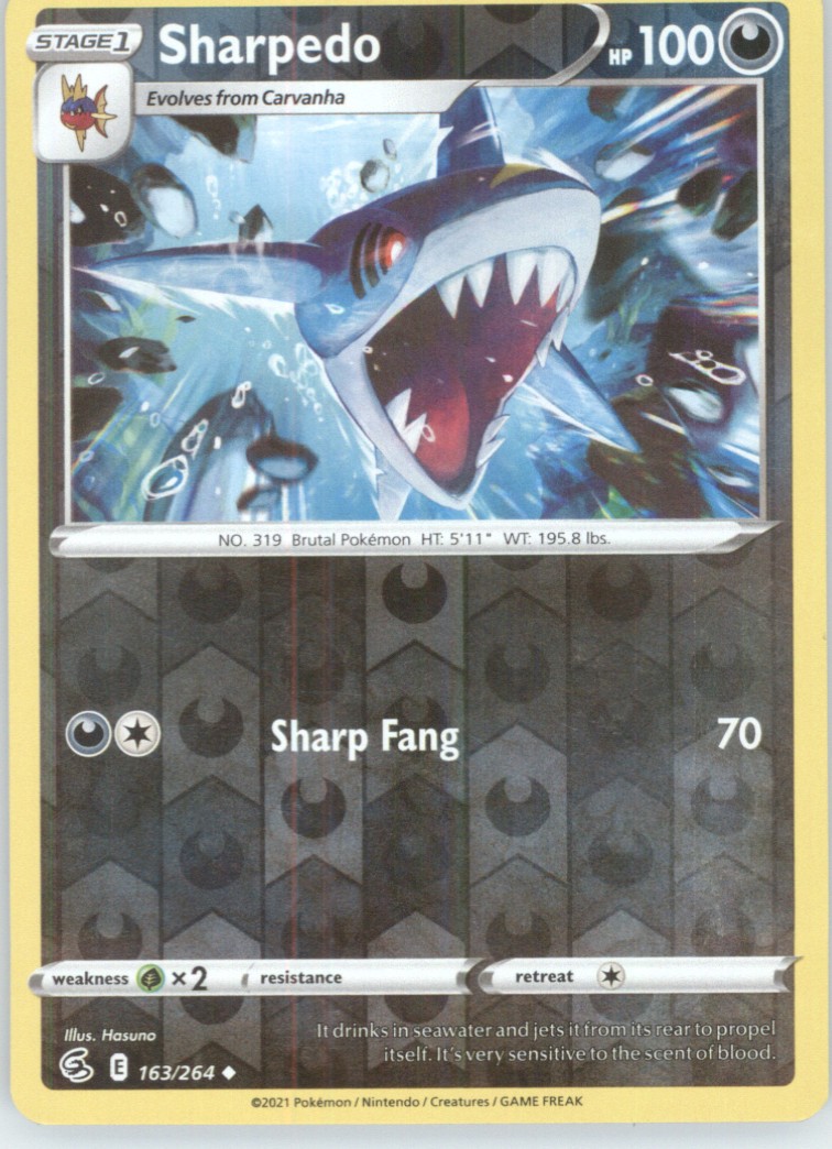 Sharpedo Reverse Holo Pokemon tcg SWSH08: Fusion Strike #163/264