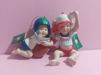 VTG Kurt S. Adler Resin Ornament Lot CHAMP Baseball Football Babies NOS W/TAGS 