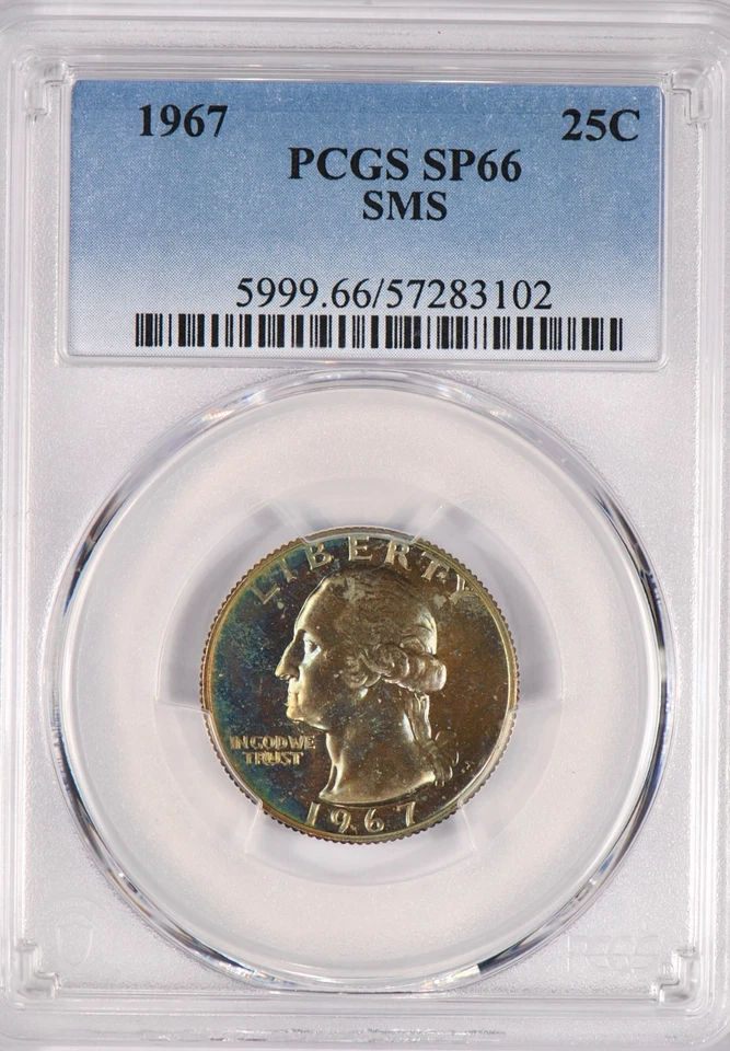 1967 TONED SMS Washington Quarter PCGS SP66 MS 66 Toning Coin 25C - Image 4 of 4